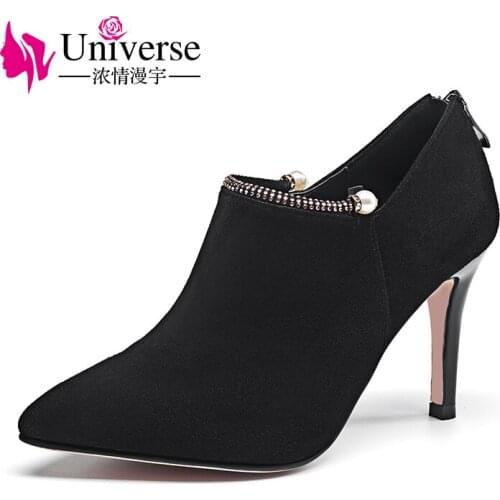 Universe Women High Heel Pumps Elegant Thin Heel Shoes Pointed Toe Shoes with Crystal pearl G208
