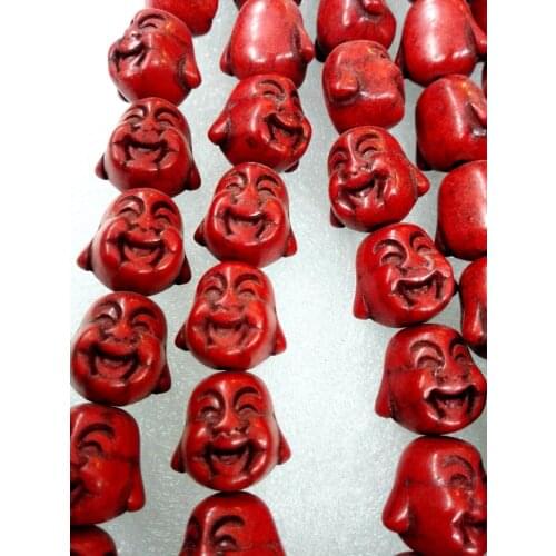 Total 22 pcs beads 15x18mm Round Buddha Head hot red howlite stone Loose Bead prayer bead