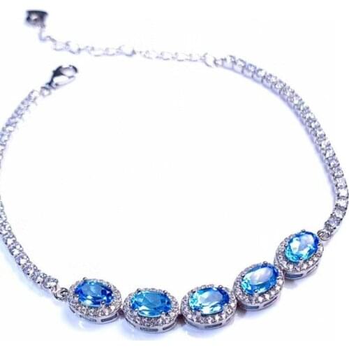 Jewelry Fashion Silver Gemstone Bracelet for Party 5 Pieces Natural Topaz Bracelet 925 Silver Topaz Jewelry Gift for Girl