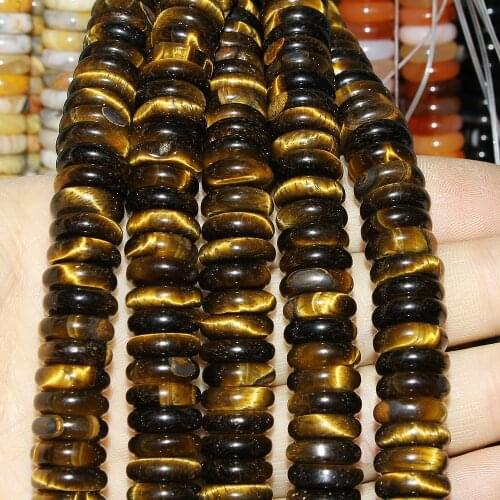 Natural Stone Agates Crystal Tiger Eye Jewelry Making 12*4mm Flat Round Loose Beads for Women DIY Necklace Bracelet Accessories
