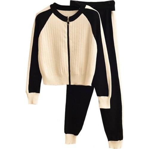 2 Pieces Set Women Knitted Tracksuit O-Neck Sweater And Carrot Jogging Pants Pullover Sweater Set CHIC Knitted Outwear
