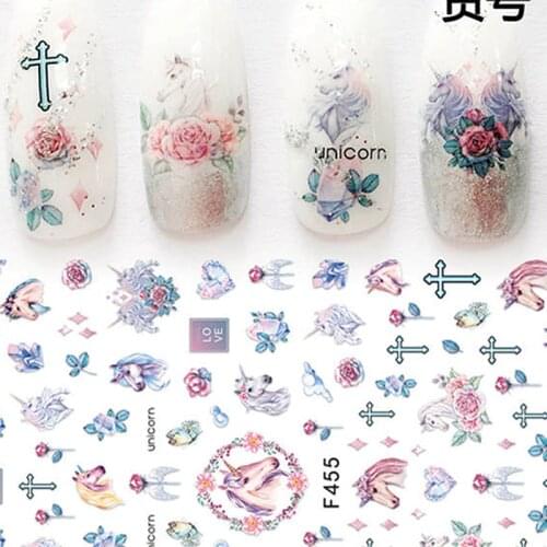 1 Sheet Cute Animal Unicorn Horse Cat Fox Deer Beach Life Designs Adhesive Nail Art Stickers Decals DIY F231-456# Sealed Package