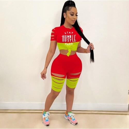 VAZN 2021 European and American Womens Digital Positioning Alphabetic Print Puncture Color Fashion Sexy 2 Piece Set