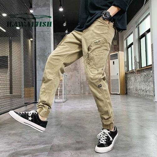 Cargo pants mens street style trousers 2021 spring and autumn new youth Japanese slim pants plus size