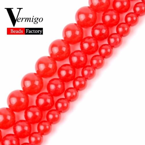 Natural Stone Beads Smooth Red Jades Chalcedony Round Ball Loose Beads For Jewelry Making Diy Bracelet 6 8 10mm Pick Size