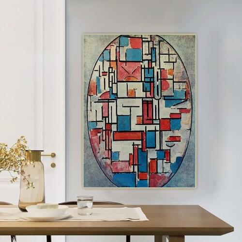 Citon Piet Mondrian《Composition In Oval With Color Planes 1》Canvas Art Oil Painting Poster Picture Wall Decorations Home Decor