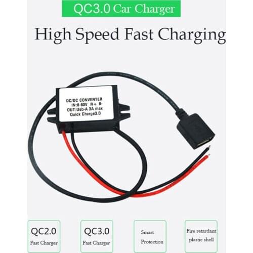 DC-DC Non-isolated Buck Power Converter 24V48V60V To 5V9V12V 3A USB Car Phone Charger Support QC3.0 Fast Charge