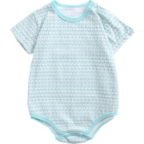 Unisex Baby Cotton Bodysuit Fresh Blue Ripple Pattern Short Sleeve Triangle One Piece Jumpsuit