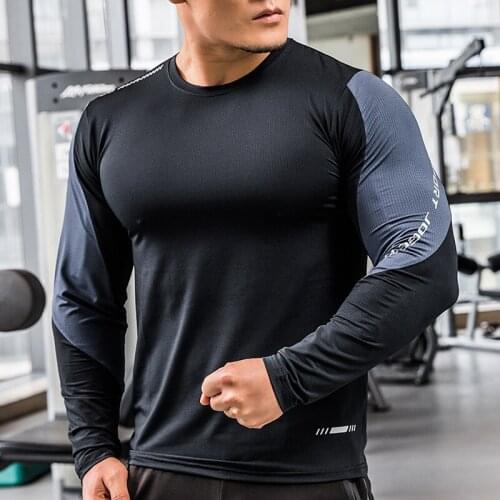 Running Long sleeve T Shirt Men Fitness New spandex Quick dry Slim Fit Sports T-Shirt elastic fitness Gym Bodybuilding training