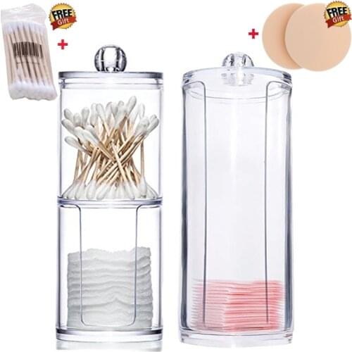 Two-in-one Cosmetic Storage Box Transparent Cotton Swab Cotton Pad Organizer Plastic Box Organizad Orrangement Home Bathroom