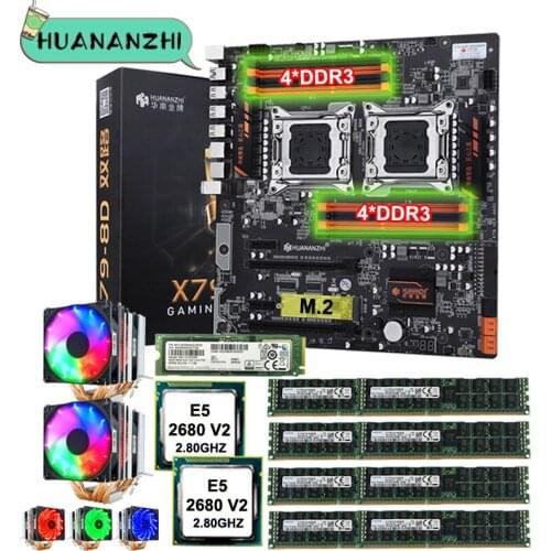 HUANANZHI X79-8D motherboard combo with M.2 256G NVMe SSD dual CPU Xeon E5 2680 V2 dual 6 tubes coolers RAM 256G(8*32G) RECC
