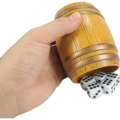 Simulation Wooden Bucket Dice Cup and 16mm 6 Sided Red Dices with Flannel Storage Bag Bar KTV Party Entertainment Game Dices Set