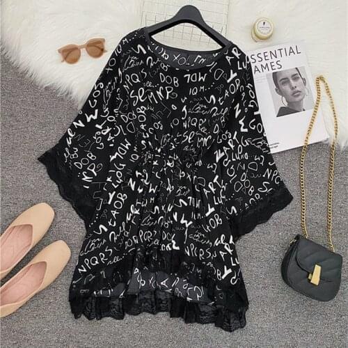Fashion Large Size Women Lace Loose Blouses Shirts Print letter Temperament Tops All-Match Blusaa MM0241