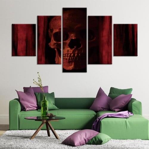 Modular 5 Pieces Skull Skeleton Wood Texture Death Poster Canvas Art Prints Wall Picture Painting Home Decor Office Decor