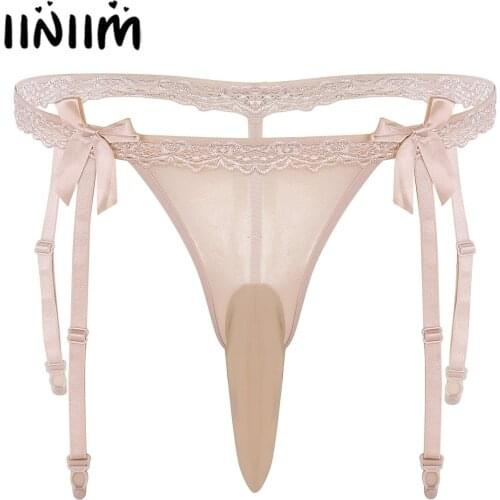 Iiniim Gay Mens Lingerie Underwear Closed/Open Penis Sheath Sexy Panties Lace Briefs T Back Sissy Thong Jockstraps Underwear