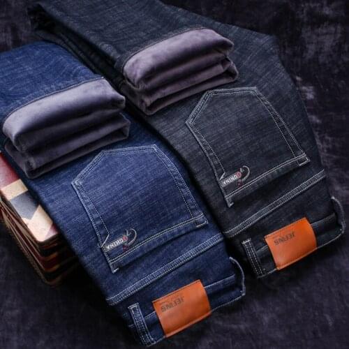 ICPANS Winter Denim jeans men black Warm Classic Thicken Denim Overalls Men Pants Trousers Male Bule Big Size 38 40 42 44 46