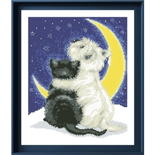 Happy together cross stitch kits dog cat embroidery needlework sets 18ct 14ct 11ct white cloth cotton thread DIY handmade
