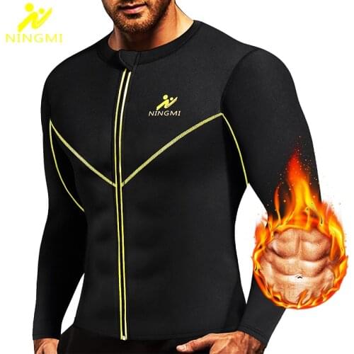 NINGMI Slimming Underwear Men Waist Trainer Slim Body Shaper Neoprene Sauna Vest Home Fitness Shirt Jacket with Zipper Shapewear