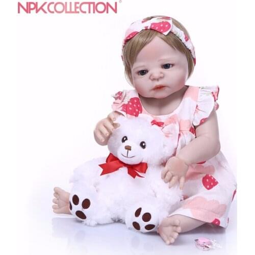 NPK 57CM Full Body Silicone Girl Reborn Babies Doll Toys Princess Babies Doll Wig Hair Birthday Gift Kids Brinquedos