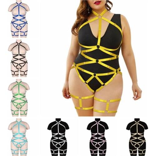 Hanging Neck Bondage Plump Women Underwear Gothic Plus Size Lingerie Set Body Harness Suspenders Bdsm Garters For Stockings Belt