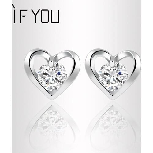 IF YOU Romantic Silver Gold Color Crystal Cubic Zirconia CZ Earrings Wedding Romance Hollow Love Heart Earring For Women Jewelry