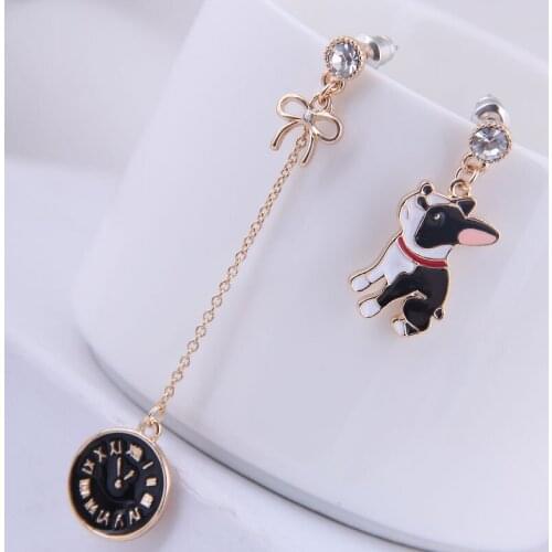 2020 Trendy Jewelry Enamel Dog and Poker Stud Earrings Asymmetry Animal Earrings For Girl Women