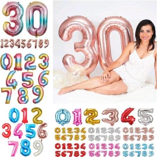 32 40 inch Black Big Number Foil Balloons Large Digit Helium Balloon Birthday Wedding Decorations Air Balls Event Party Favors