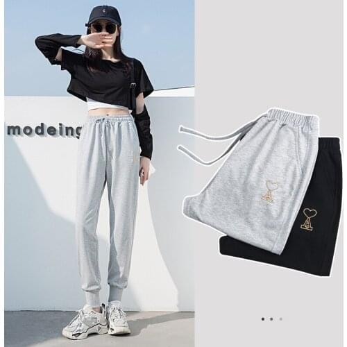 New Summer Thin Ladies Love Embroidery Loose Binding Cotton 5XL Plus size Casual Fitness Workout Running Pants Sporting