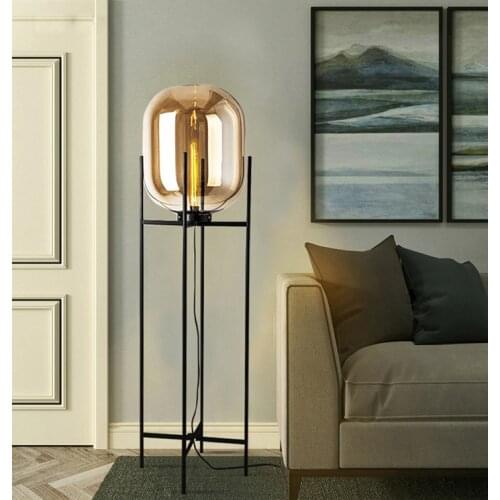 Modern Fashion Floor Lamps Grey Amber Metal Standing Floor Lights For Living Room Bedroom Bedside Decoration Floor Lamps FA087