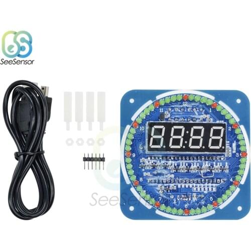 Rotating DS1302 LED Digital Display Alarm Module Electronic Digital Clock LED Temperature Display DIY Kit Learning Board 5V