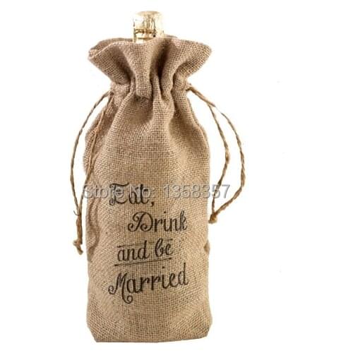 High quality jute linen drawstring bag christmas wine bag drawstring gift pouch custom gift bags for standard 750ml wine bottle