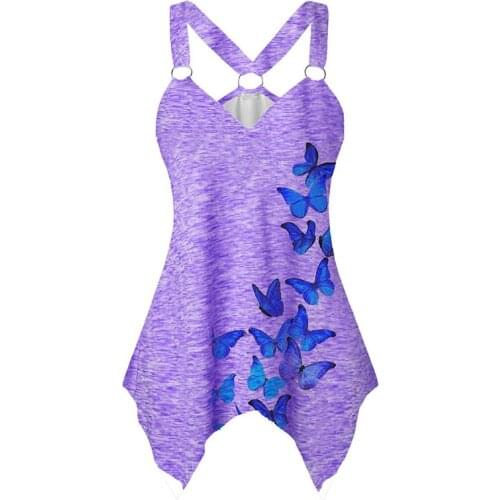2021 Summer Fashion Casual Butterfly 3D Print Halter Simple Tank Top Camisole Womens Sleeveless Vest Female Clothing Y2k