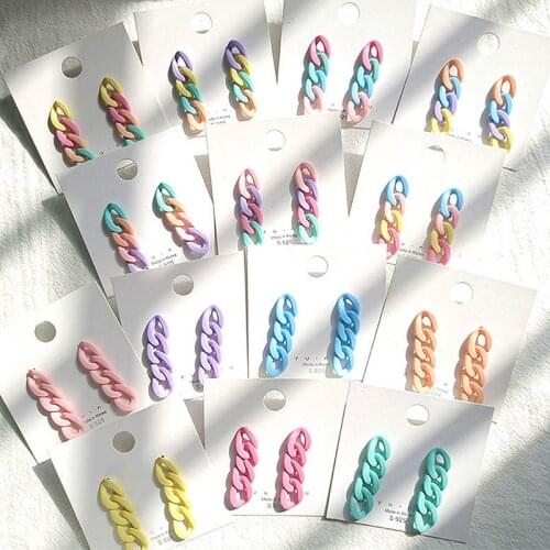 Fashion Colorful Acrylic Link Chain Drop Earrings For Women Geometric Long Dangle Earrings Brincos Party Jewelry Accessories