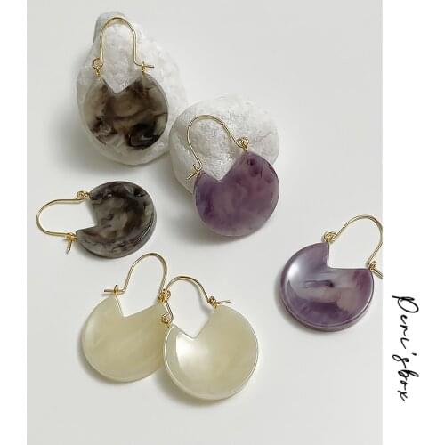 PerisBox Multicolor Handbag Huggie Earrings For Women Vintage Marble Texture Round V Resin Hoop Earring Statement Jewelry