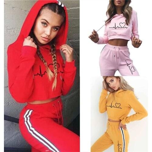 Spring Womens Casual Loose Sweater 2 Pieces Set print Hoodies Sweatshirt+Sweatpants Pants Tracksuit Autumn Winter 2pcs Suits