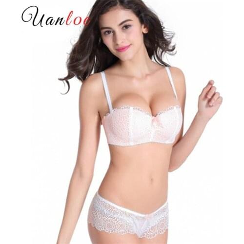 Uanloe Luxury 1/2 Cup Sexy Lingerie Push Up Princess Underwear Bra Set Floral Embroidery Lace Women Bra Panty