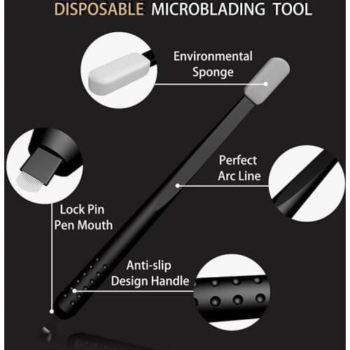 10pcs Microblading Manual Disposable Pen With Needles Eyebrow Tattoo Permanent Makeup 18 U Shape Needles Blades
