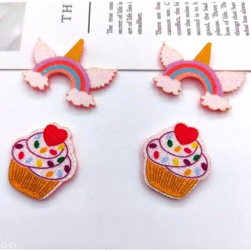 20pcs Rainbow Unicorn Birthday cake patches for Clothing Iron on Clothes Appliques Badge Fabric Sticker Apparel Accessories