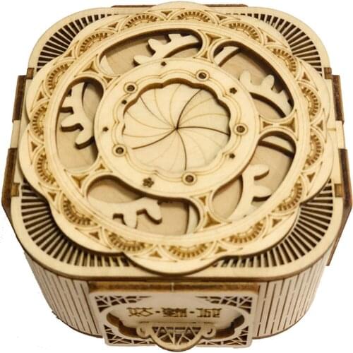 3D DIY Wooden Rotating Music Box Woodcrafts Assembly Puzzle Model Kit Home Office Decor