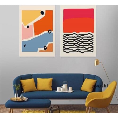 Nordic Abstract Geometric Line Poster Colorful Canvas Painting and Prints Modern Wall Art Pictures for Living Room Bedroom Decor