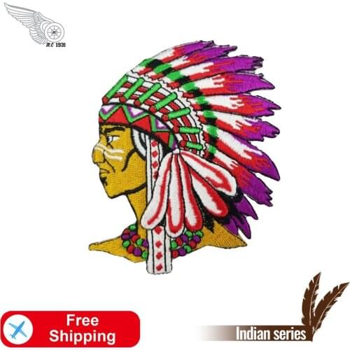 American Native Indian Chief Embroidered Patch Punk Rider Biker Iron on Apparel Accessories Ethnic Retro Badge Clothes Fabric