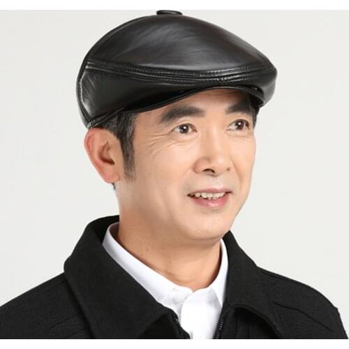 Genuine Leather Newsboy Cap Real Sheep Leather Beret Hat Autumn Winter 100% High Quality Leather Hats For Men Women Accessories
