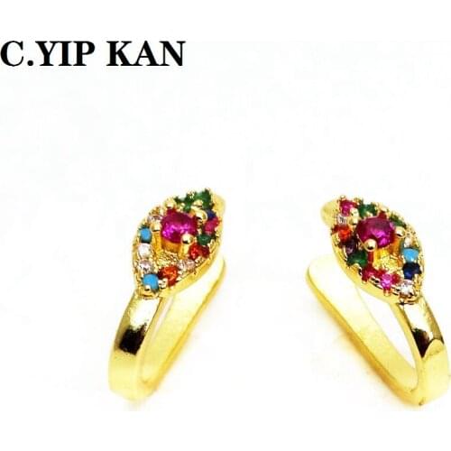 C.YIP KANFashion U-shaped gold-plated ear clip copper micro inlay color zircon shiny eyes earring ear bone clip