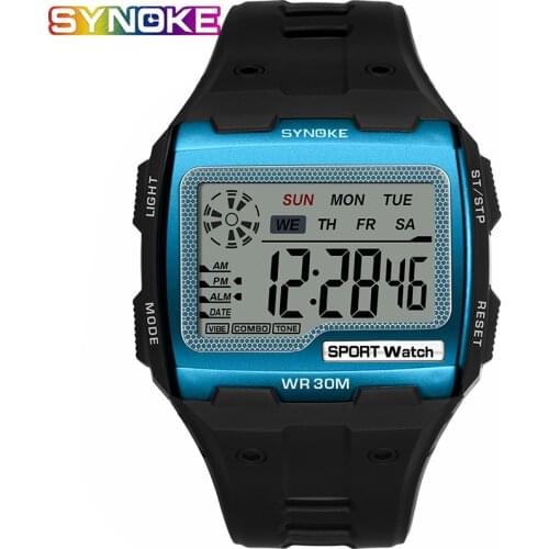 SYNOKE Mens Square Digital Watch Luminous Multifunctional Big Dial Sports Waterproof Man Watch LED Display Digital Wristwatch