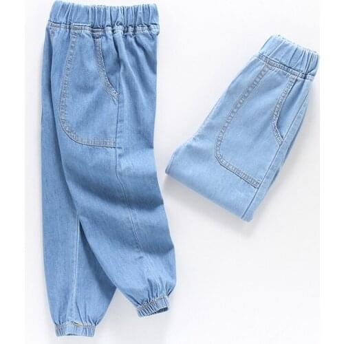 Baby Boys Clothing Cowboy Jean Pants Summer Soft Denim Harem Pants Elastic Waist Solid Color Sport Boys Clothes Outfit Clothes