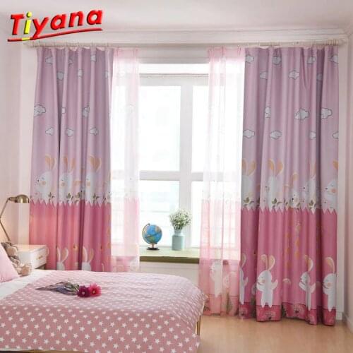 Rabbit Pink Eco-friendly Fabric Cartoon Curtain Window Curtain Baby Curtain Kids Curtain for Children Princess Bedroom WP116 *30