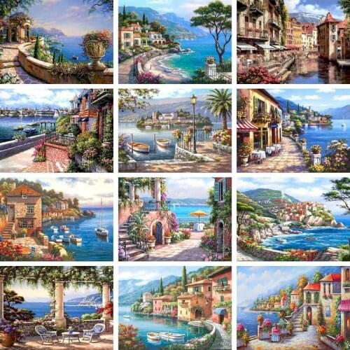 GATYZTORY Painting By Numbers Landscape For Adults Kids Seaside Acrylic Paints Canvas Drawing DIY Home Wall Decor Decorative Fra