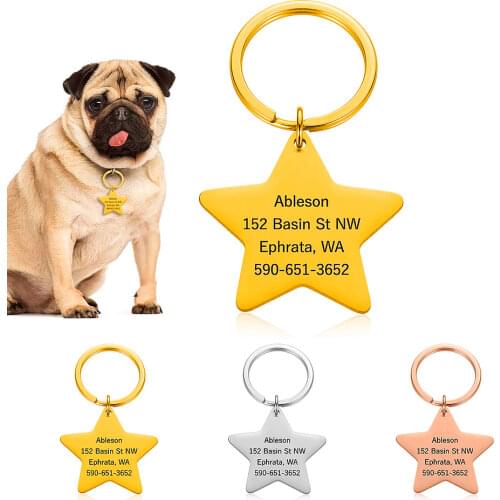 Anti-lost Pet ID Tags for Cats and Dogs Personalized Dog ID Tags Pentagram Collar Accessories Dog Tag Engraved Tel Sex Name Tag