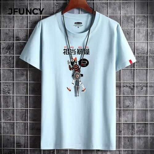 JFUNCY S-6XL Oversize Men Loose Tee Tops 100% Cotton Short Sleeve Funny Print Mens T-shirt Summer New Male Casual Tshirt