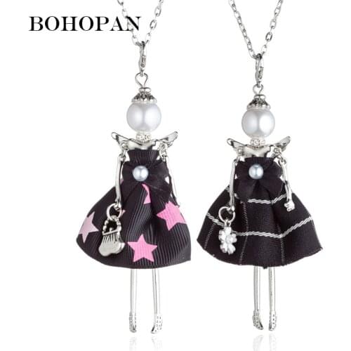Bohopan Angel Doll Necklace For Girls Pearl Design Silver Color Wing Bow Dress Collier Femme Pendant Neck Chain Jewelry Trend